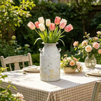 13" H Vintage Metal Flower Vase, Farmhouse Rustic Pitcher Jug, Decorative Milk Can Vase Distressed Plant Holder for Home Kitchen Garden Table Centerpiece Decor - Image 6