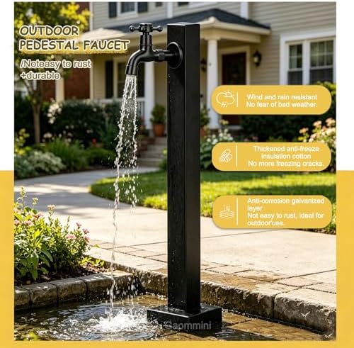 Freestanding Garden Hose Holder Faucet Post Stainless-Steel Water Tap, 60/80/95cm Tall Vertical Hydrant Dispenser - Bottom Or Side Inlet/Black Matte(Style 4,Height: 95cm/37.4in) - Image 5