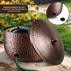 Monarch Abode Garden Hose Holder with Lid – Decorative Water Hose Holders for Outside, Hand Hammered Metal Antique Copper Pot with Drainage, 100ft Waterhose Holder for Outside, Garden Storage Caddy - Image 4
