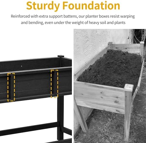 DWVO Raised Garden Bed HDPE with Wheels 47x18x31in Weather-Resistant Poly Wood Raised Planter Box Outdoor with Legs, Elevated Planter Box for Patio Balcony Backyard, Black - Image 5