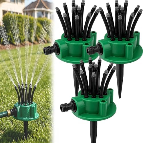 360° Coverage Precision Garden Irrigation Sprinkler, Automatic Rotating Lawn Sprinkler for Yard Large Area, with Heavy Duty Spike Base for Grass (3) by Unknown