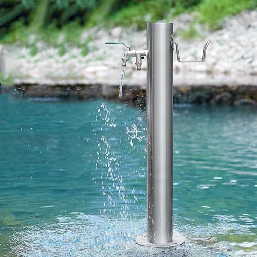 Floor Mounted Faucet Outdoor Water Pipe Vertical Fountain Irrigation Column,304 Stainless Steel Garden Water Column with Dual Faucet - Durable Freestanding Hose Stand, Anti-Freeze, 34x4in, I by Unknown