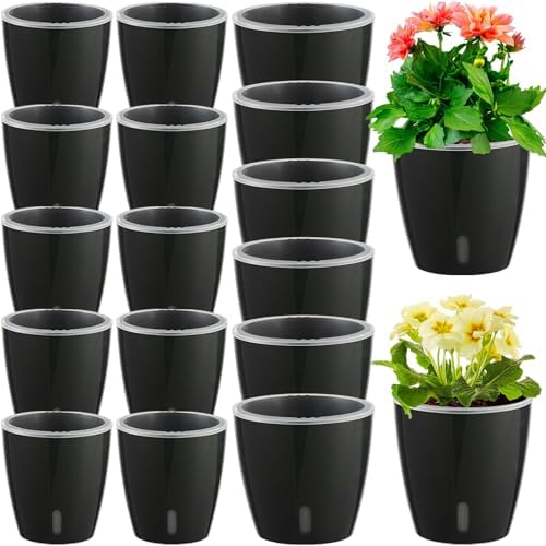 Self-Watering Pots for Indoor Plants, 16-Pack Self Watering Planter with Drainage Holes, Small African Violet Pots with Water Indicator, 10-Pack 5''/6-Pack 6.7'' Orchid Pot, Black by KvyusFlourish