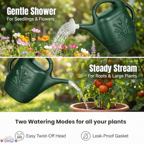 PMU 2 Gallon Watering Can - Garden Watering Can for Indoor & Outdoor Plants - Plastic Water Can with Detachable Sprinkler Head - Large Water Pot, Made in USA - Hunter Green Pkg/3 - Image 4