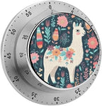 Mechanical Kitchen Timers for Cooking,Cute Llama Floral Printed 60 Minute Magnetic Countdown Timer,Cute Cooking Timers with Alarm,Stainless Steel Time Timer Manual No Batteries Required by Unknown