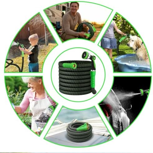 100FT Flexible Garden Hose & 10Modes Nozzle,Lightweight Water Hose,Kink-Free,All-Weather 3/4 in. Hose for RV,Boat,Car Wash,Garden,Yard,Camper,Outdoor NoneExpand (Green-Black,100 Ft) - Image 6