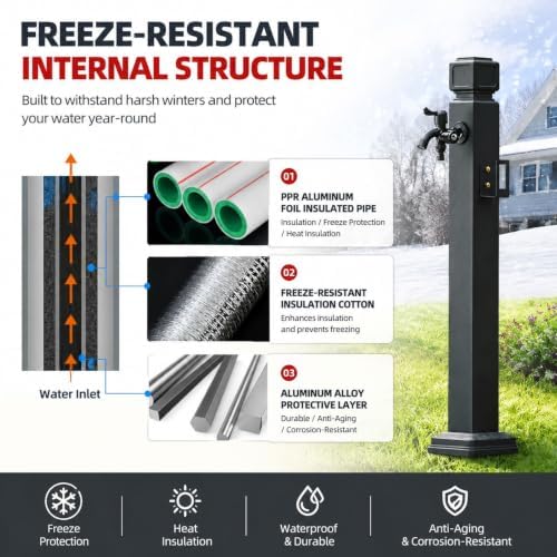 Outdoor Water Faucet Hose Stand with Tap - Durable Freestanding Garden Hose Holder for Easy Access and Storage, Ideal for Landscaping and Outdoor Use - Image 3