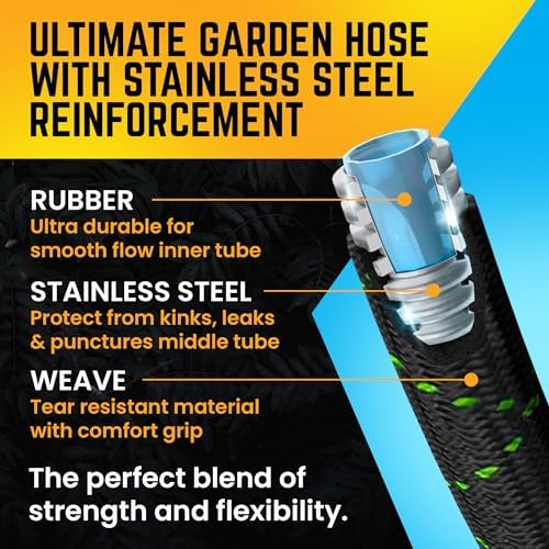 PowerFlow Metal Garden Hose, 50 Ft Non-Expandable Water Hose, Black - Image 6