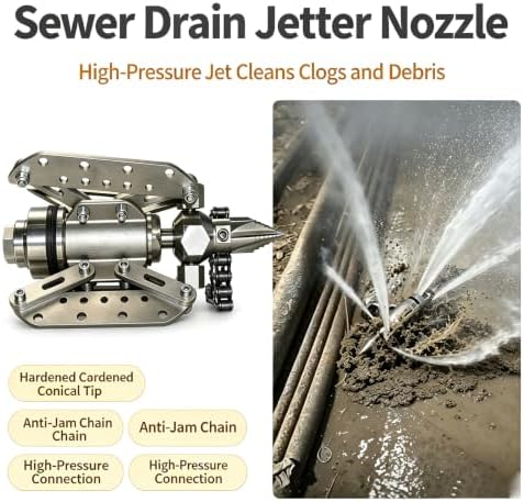 Sewer Jetter Nozzle Rotating Drain Cleaning Nozzle with Cutting Chains & Wing Blades, High Pressure Drain Jetting Nozzle for City Sewer Pipe Clog Removal，QP6197 115L/min 150bar NPT 3/8'' - Image 5