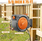 Retractable Garden Hose, 5/8" x 75 ft Wall Mounted Garden Hose Reel with 10-Pattern Hose Nozzle, Heavy Duty Water Hose Any Length Lock,Slow Return System,180°Swivel Bracket - Image 6
