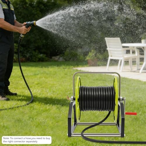 Garden Hose Reel, Heavy Duty Wall/Floor Mount Hose Holder for Outside Yard – Portable Water Hose Reel Cart, Holds 300 Ft of 0.55 Inch Hose, 23.2 x 15.4 x 19.7 Inch - Image 7