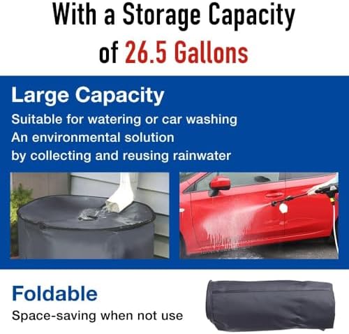 Japard 16 Inch Slim Rain Barrel Water Tank Collapsible Indoor Outdoor 26 Gallon Rainwater Storage from Gutter Upgraded Leakproof Spigot Downspout Catcher with Filter Black 100L - Image 5