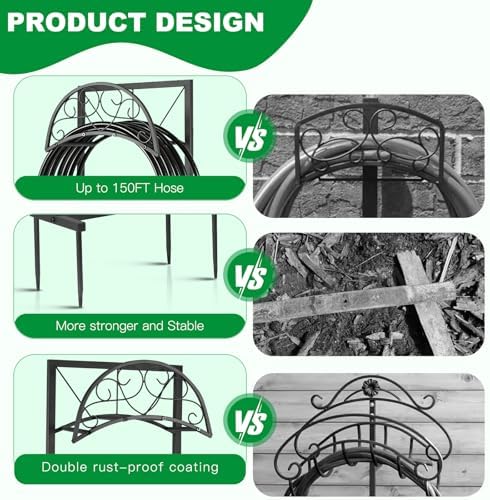 Garden Hose Holder Stand, Heavy Duty Freestanding Hose Holder for Outside, Holds Up to 150FT Water Hose, Metal Hose Hanger Rack with 4 Anchor Spikes for Yard Lawn Garden-Without Basket - Image 4