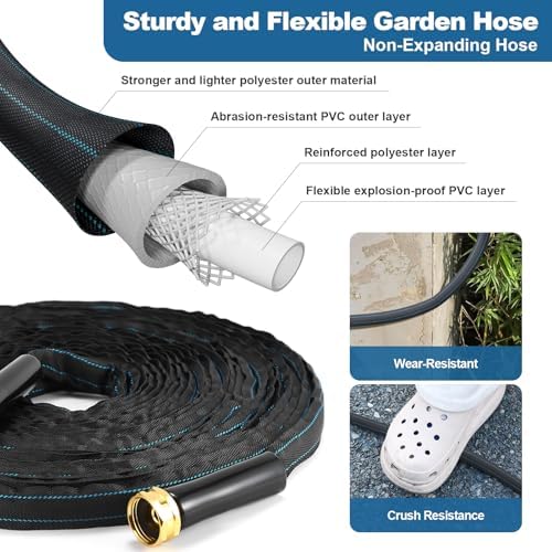 Garden Hose 50ft Lightweight, Non-Expanding, Leak-Proof Metal Connector, No-Knot No-Tangle, Easy to Store and Carry, Wear-Resistant, 3/4GHT Flexible Water Hose, Hose for Yard, Garden, Outdoor - Image 3