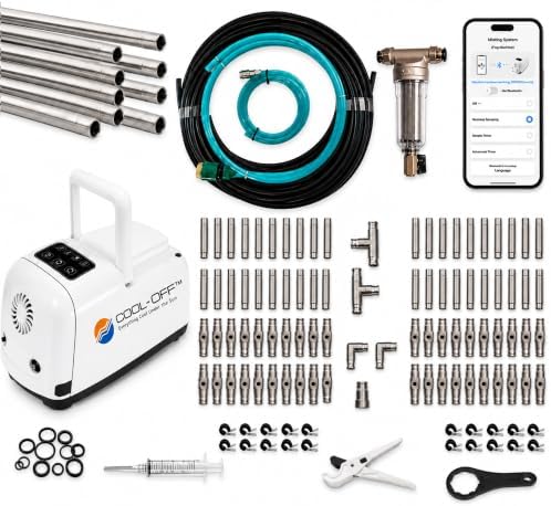 80’ High-Pressure Mist Cooling System Kit with Premium Edition Remote Pump W/App Control Comes with the CO150 Pump (.004-40 nozzles) (Black 1/4" Tubing 80 ft) by Cool-Off