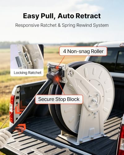 VEVOR Fuel Hose Reel, 1" x 33', Extra Long Retractable Diesel Hose Reel, Heavy-Duty Carbon Steel Construction with Automatic Fuel Nozzle, NBR Rubber Hose for Aircraft Ship Vehicle Tank Truck, 300 PSI - Image 4