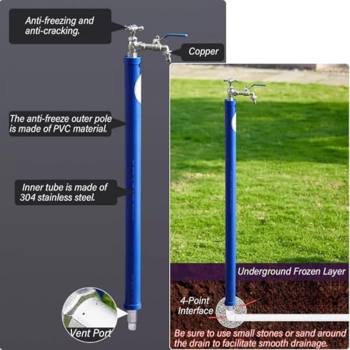 Outdoor Spigot, Outdoor Faucet Water Column, Stainless Steel Floor-Standing Faucet，Frost-Proof Garden Water Column & Hose Stand for Irrigation & Car Washing Outdoor Taps(H 0.8m,Twin) - Image 4