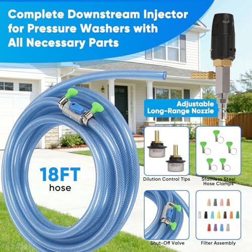 Adjustable Long Range Soft Wash Injection Nozzle Kit for Pressure Washer, Downstream Chemical Sprayer System, 4-4.5 GPM 2500-4000 PSI, 18FT Hose with 1/4" QC, For House Washing & High Reach Cleaning - Image 4
