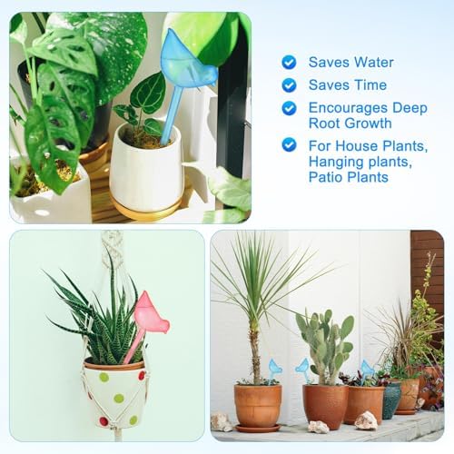M METERXITY 6-Pack Plant Watering Globes, 9.8 Inch Plastic Bird Shape Self Watering Planter Insert for Indoor/Outdoor Pots, Self Water Devices Decorative Garden Stake [Blue/Pink] - Image 6