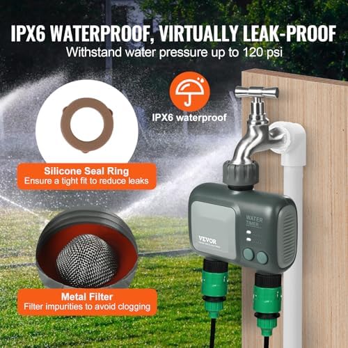 VEVOR Sprinkler Timer WiFi Water Timer, 2 Outlets, Smart Hose Faucet Water Timer with Brass Inlet, APP Remote Control via 2.4Ghz WiFi or Bluetooth, Voice Control, IPX6 for Garden, Yard Watering - Image 5