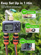 Insoma Water Timer 2 Zone, Programmable Irrigation Sprinkler Timer for Garden Hose, Outdoor Hose Faucet Timers with Rain Delay/Manual/Auto Modes, IPX5 Waterproof for Drip System & Lawn - Image 6