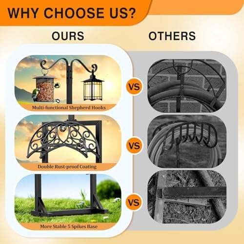 Garden Hose Holder for Outside - Upgraded Water Hose Holders with 5 Spikes & 2 Shepherds Hooks, Freestanding Hose Stand Heavy Duty Hose Hanger Hose Storage Hose Reel Rack for Outside Yard Lawn - Image 4