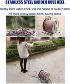 Garden Hose Holder Hose Reel Tool, Wall/Floor Mounted Water Hose Hanger, Retractable Hose Reel Butler Holder Hand Crank Swivel Bracket, Stainless Steel Organizer Water Hose Storage Stand - Image 5