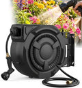 wikiwiki Retractable Garden Hose Reel 1/2 in x 50 ft, Heavy Duty Wall Mounted Hose Reel with 10- Function Sprayer Nozzle, Automatic Slow Return System/180°Swivel Bracket/UV Resistant (Black) by WikiwikiPatioUmbrellas