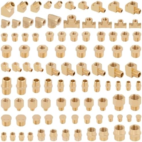 KOOTANS 96PCS Brass Pipe Fittings Assortment Kit - NPT Adapter, Reducer Bushing, Hex Nipple, Coupling, Head Plug, 45 & 90 Degree Barstock Street Elbow, Tee Fittings Kit - Image 2