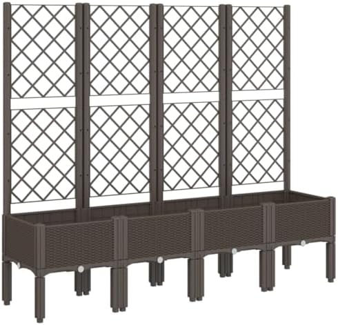 Garden Planter Box with Trellis Brown PP Rattan Look 63 Inch by Favemtsl