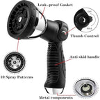 Watering Hose Nozzle Sprayer Heavy-Duty Metal 10-Pattern for Garden Lawn - Image 2