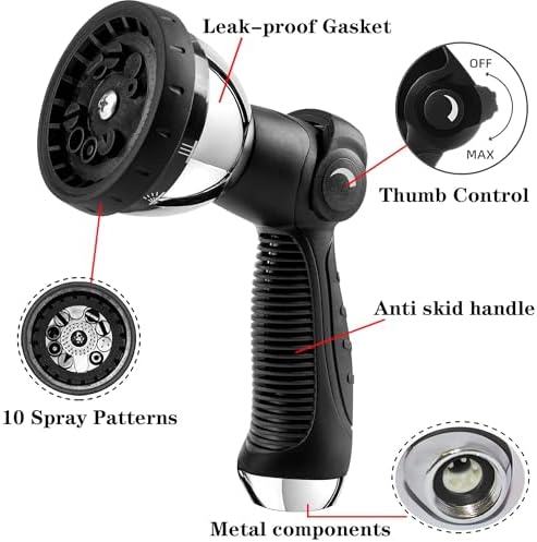 Watering Hose Nozzle Sprayer Heavy-Duty Metal 10-Pattern for Garden Lawn - Image 2