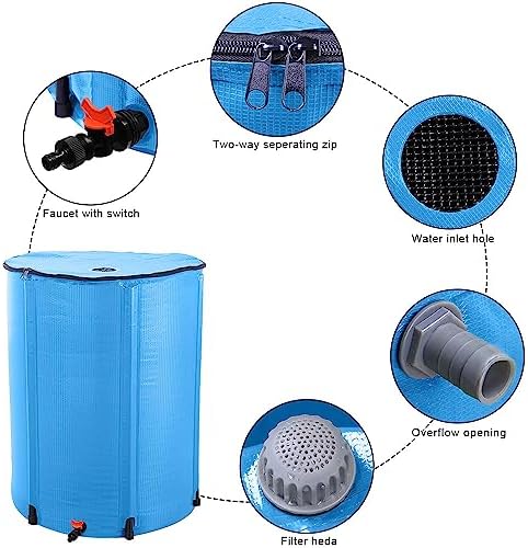 Collapsible Rain Barrel,Portable Water Storage Tank to Collect Rainwater from Gutter,Rainwater Collection System Downspout,Water Storage Tank Catcher Container with Filter Spigot(Blue,100 Gallon) - Image 3