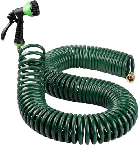 Therwen 75.5ft Recoil Garden Hose with 7 Pattern Nozzle, Green by Therwen