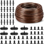 Nuanchu 328 ft 1/4 Inch Drip Irrigation Tubing Hose with 6" Emitter Spacing Watering Tube Line Kit with 6 Pcs 3-way Connectors 20 Pcs 1/4" Couplings 30 End Plugs for Garden Irrigation System, Brown by Nuanchu