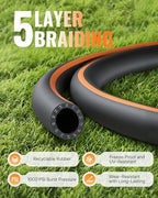 30FT x 5/8" Rubber Garden Hose, Heavy Duty Garden Water Hose, 300 PSI Working, 1000 PSI Burst, Swivel Handle with Stainless Steel Ring, 5-Layer Braided, All-Weather Outdoor Use, BG30GH06 - Image 3