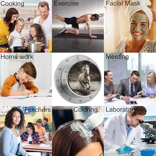 Mechanical Kitchen Timers for Cooking,Horse Running by The Water Printed 60 Minute Magnetic Countdown Timer,Cute Cooking Timers with Alarm,Stainless Steel Time Timer Manual No Batteries Required - Image 5