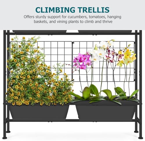 OYEAL Raised Garden Beds Outdoor with Legs 32" Tall Herb Garden Planters Box Raised Flower Beds for Gardening, Vertical Privacy Planter with Trellis for Patio, Porch, Backyard, Balcony, Grey - Image 4