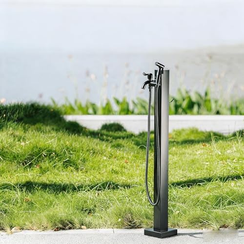 Garden Water Column Vertical Square 304 Stainless Steel with Double Faucet Antifreeze Freestanding Garden Hose Holder for Patio Backyard(Black E,High-end) by ZUGIATP