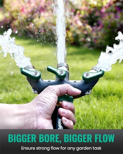 RAINPOINT 3 Way Hose Splitter, 100% Metal Heavy Duty Garden Hose Splitter With 1.9" Extra Long Handle & Individual Shut Off, 3/4 Inch GHT Thread Water Hose Connector For Spigot Faucet (Dark Green) - Image 4