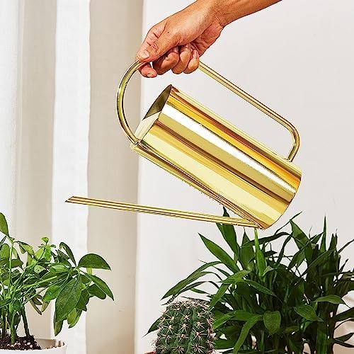 HERCHR Watering Can, Watering Can Indoor Metal Watering Can with Long Spout Watering Can for Plants Mini Watering Can Long Spout Water Can(Gold) - Image 5