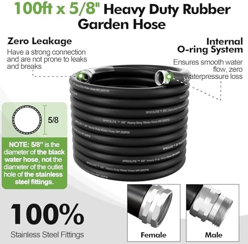 SPECILITE 5/8" Garden Rubber Hose 100 ft with High Flow Nozzle - Image 2