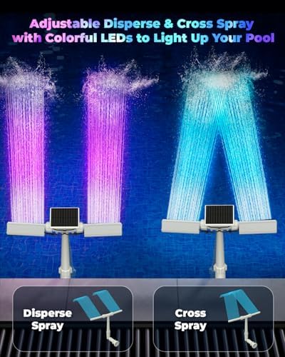Solar Pool Fountain with 10-Color 4-Mode RGB LED Lights, Above/Inground Solar Lights with Remote, 360°Adjustable Dual Spray Waterfall Sprinkler Fountain for Relaxation & Cooling 10-20°F - Image 7