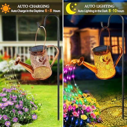 Solar Watering Can Lights, Hummingbird Gifts for Mothers Day Women Mom Grandma Birthday, Waterproof Outdoor Multicolor Garden Decor Large Hanging Solar Lanterns Garden Light for Patio Porch Pathway - Image 4
