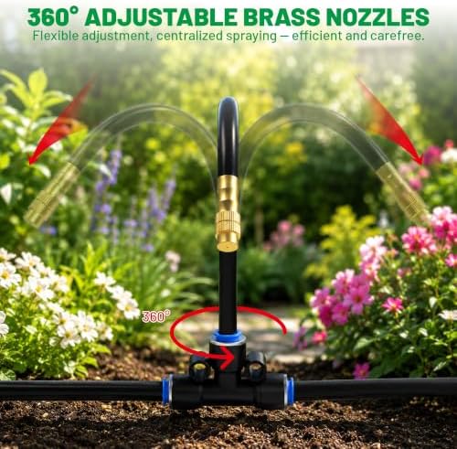 Garden Misting System, 200FT 1/4" Irrigation Tubing with 32 Adjustable Brass Sprinkler Heads, 360° Micro Sprinkler Watering Kit for Raised Beds, Vegetable Garden, Greenhouse & Outdoor Plants - Image 4