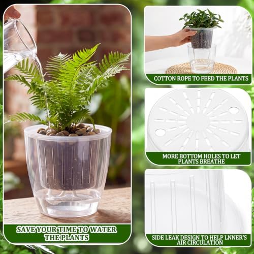 Self Watering Plant Pots, 4.3''/5.1''/6.6'', Transparent, 24 Pcs - Image 3