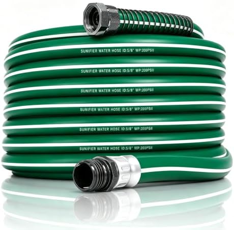 Hybrid Rubber Garden Hose 50 ft with Heavy Duty Solid Fitting by Sunifier