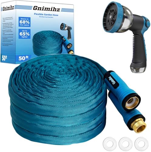 Garden Hose 50 ft, Made of TPE (BetterThan PVC/Hybrid Polymer), Lightweight yet Durable Water Hose with Ergonomic Grip, Drinking Water Safe Material, All-Weather, 3/4" GHT Fittings by Gnimihz