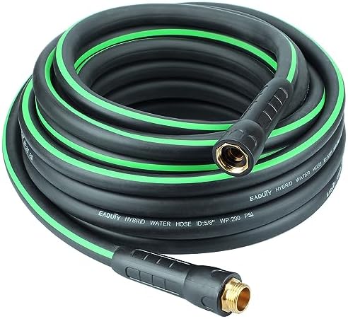 Hybrid Garden Hose 5/8 IN. x 50 FT, Heavy Duty, Lightweight, Flexible with Rotatable Grip Handle and Solid Brass Fittings by EADUTY