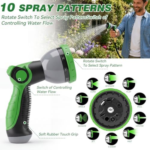 100FT Garden Hose 100 Feet Non-Expandable Heavy Duty Garden Hose with 8 Pattern Spray Nozzle, Flexible Kink-Free Water Hose with Brass Fittings for Watering Lawn, Yard, Car Washing - Image 4